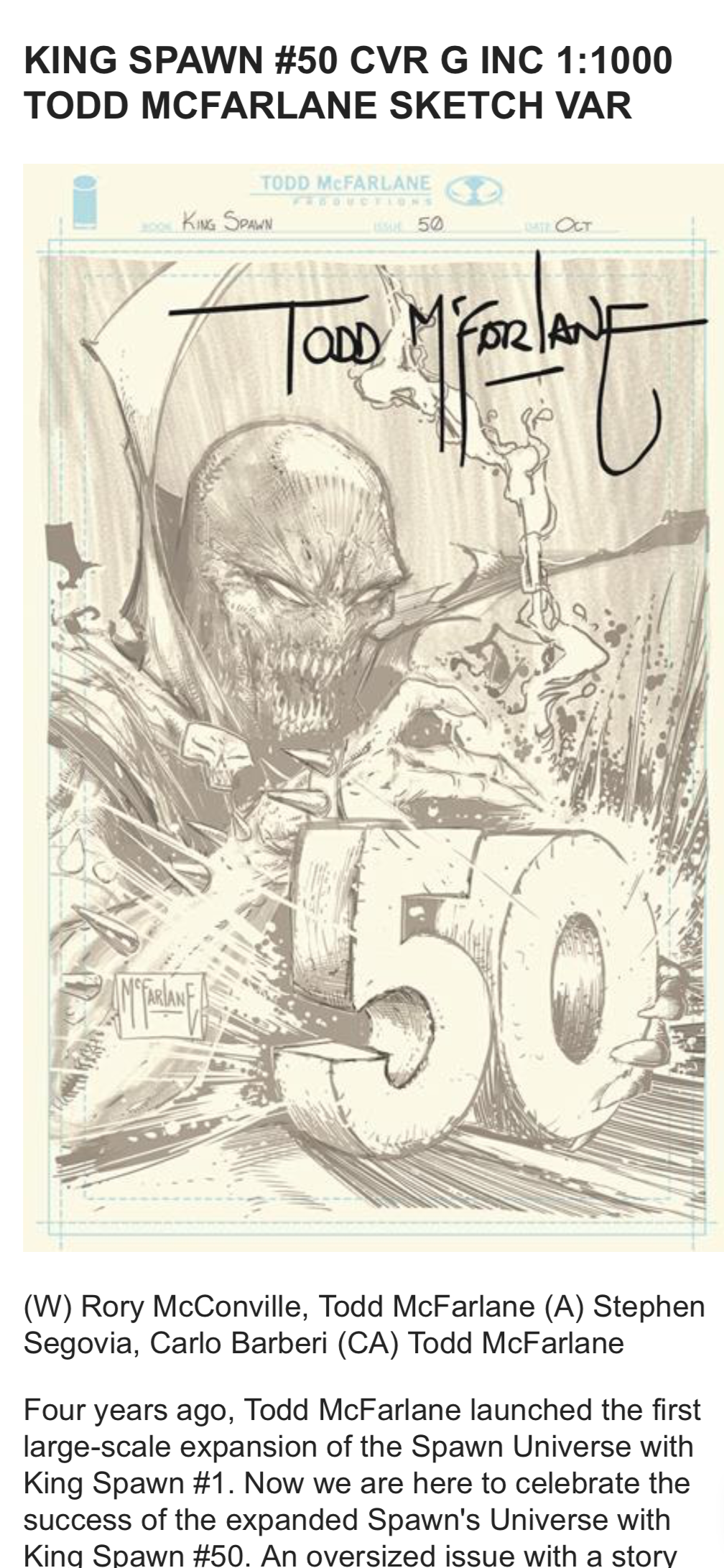 King Spawn #50 Bundle Cover Set Of 7 1:50 1:100 1:250 1:1000 (10/22/2025) Image