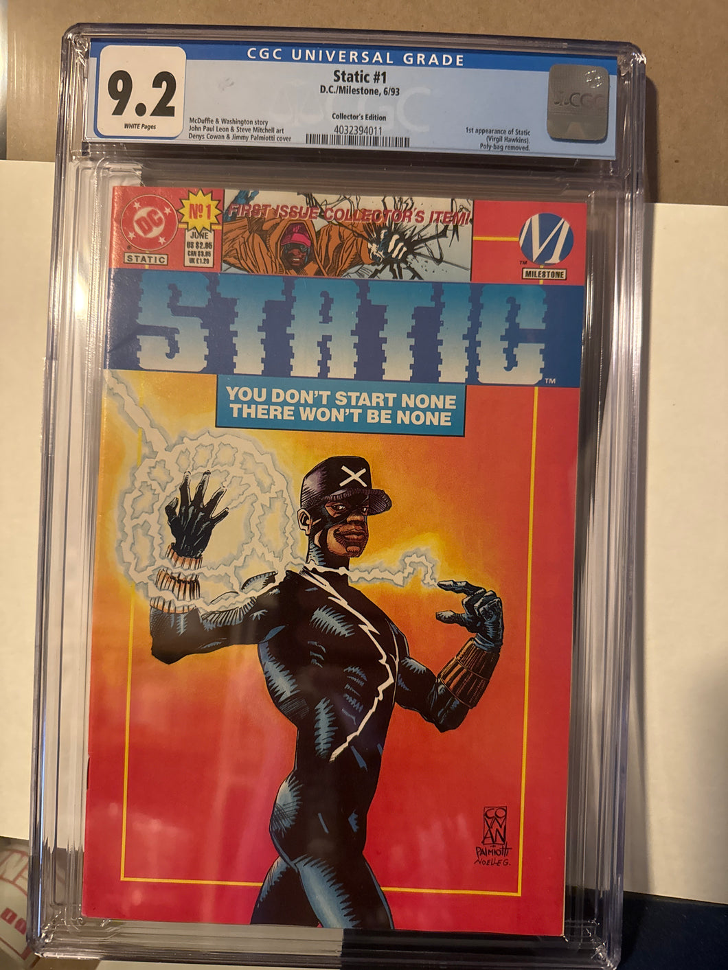 STATIC #1 DC/MILESTONE COLLECTOR'S EDITION 1993 CGC 9.2 1ST APPEARANCE OF STATIC
