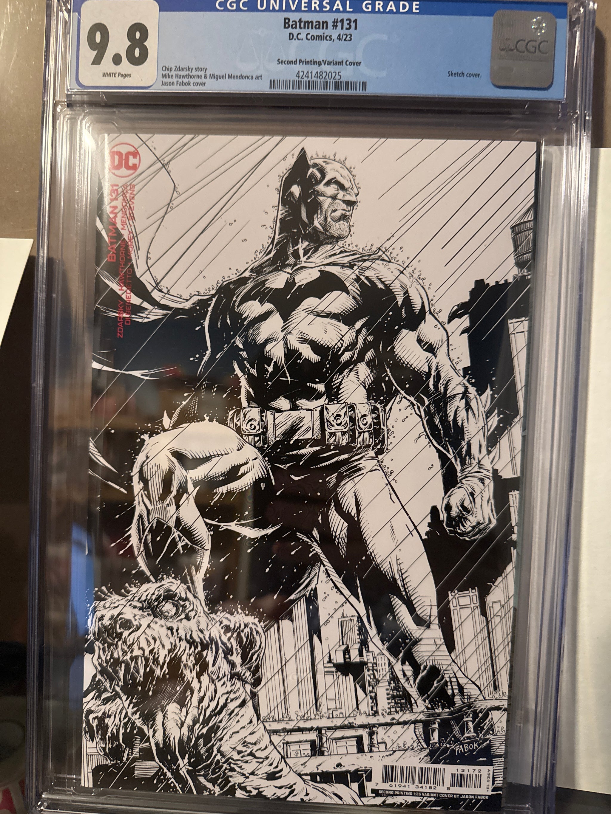 Batman #131 1:25 2nd print Fabok black white variant CGC 9.8