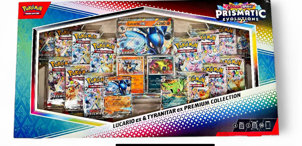 Pokemon TCG Prismatic Evolutions Lucario Ex + Tyranitar Ex Premium Collection - free shipping